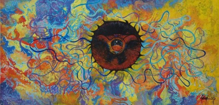 Kapcsolat, 2024. Olaj, farost, 29,7×42 cm