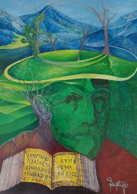 Károlyi-völgy, 2023. Hommage á Károlyi Gáspár. Olaj, farost, 29,7×42 cm